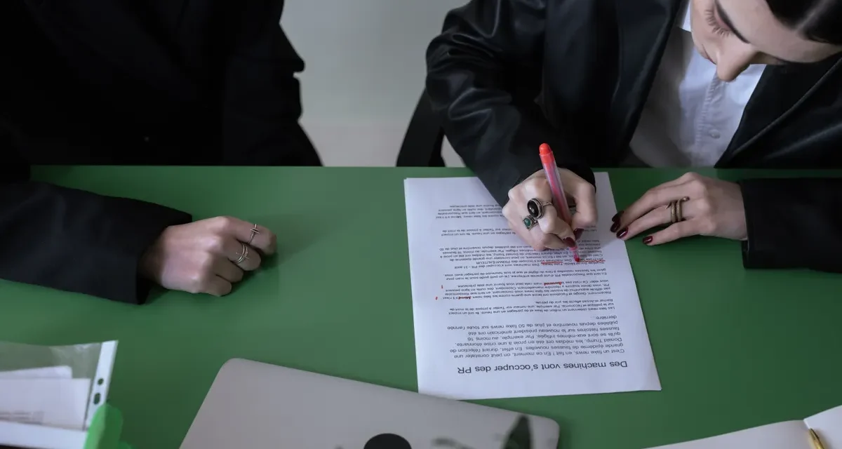 person signing a document at a table