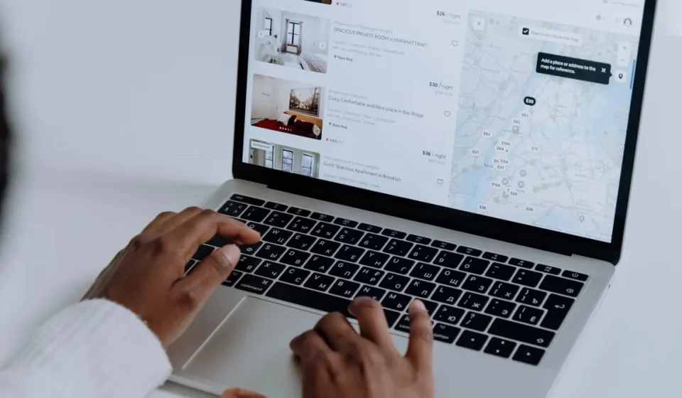 laptop showing a map view, suggesting local search