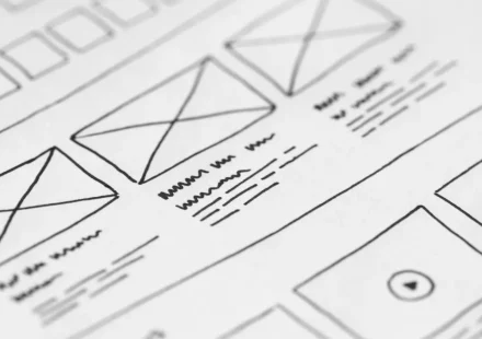 Website wireframe sketch showing page layout blocks