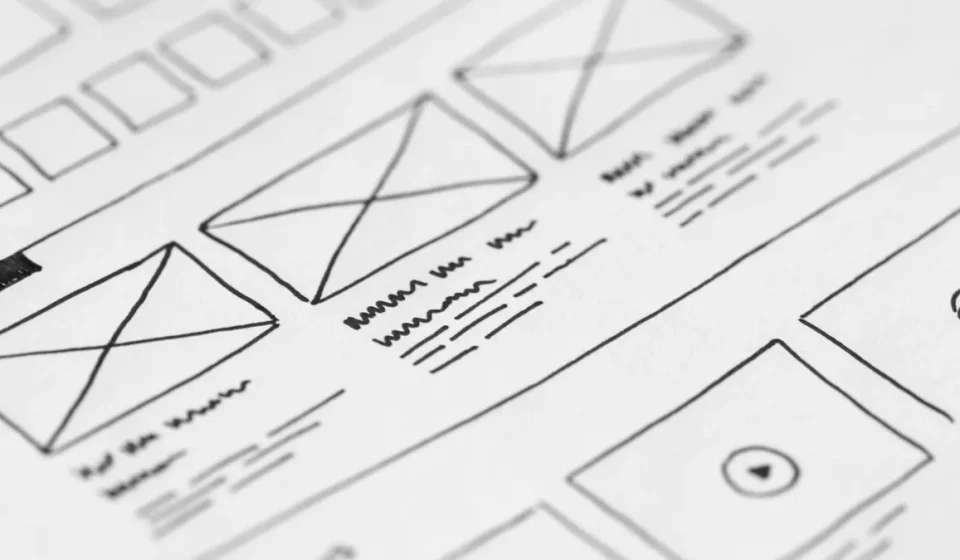 Website wireframe sketch showing page layout blocks